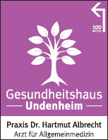Logo Gesundheitshaus, weißer Baum auf violettem Grund